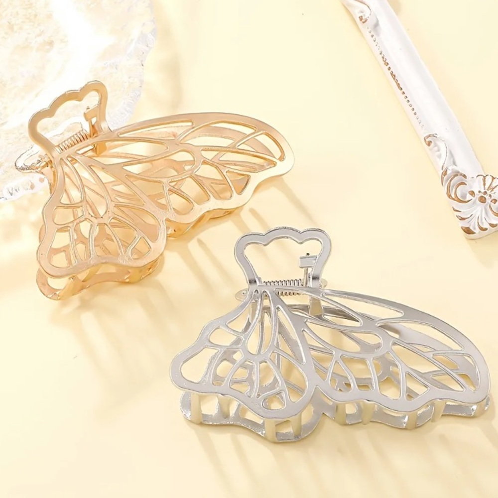 🌸 Gold & Silver Butterfly Hair Clips